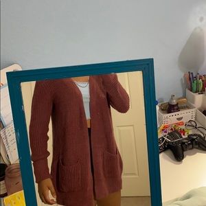maroon cardigan